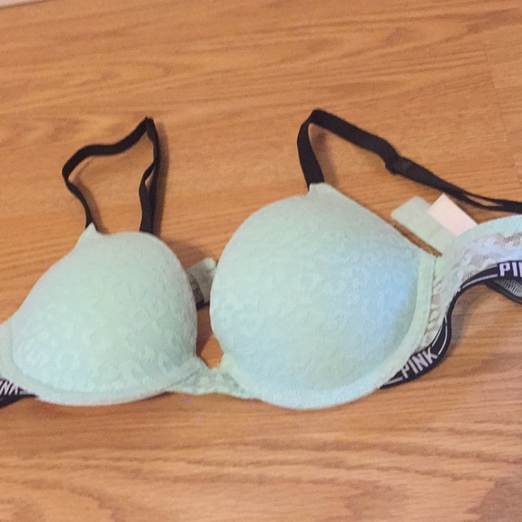 PINK ice blue lace leopard-print push-up bra - Picture 6 of 7